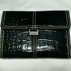 Liz Claiborne black patent faux snakeskin wallet